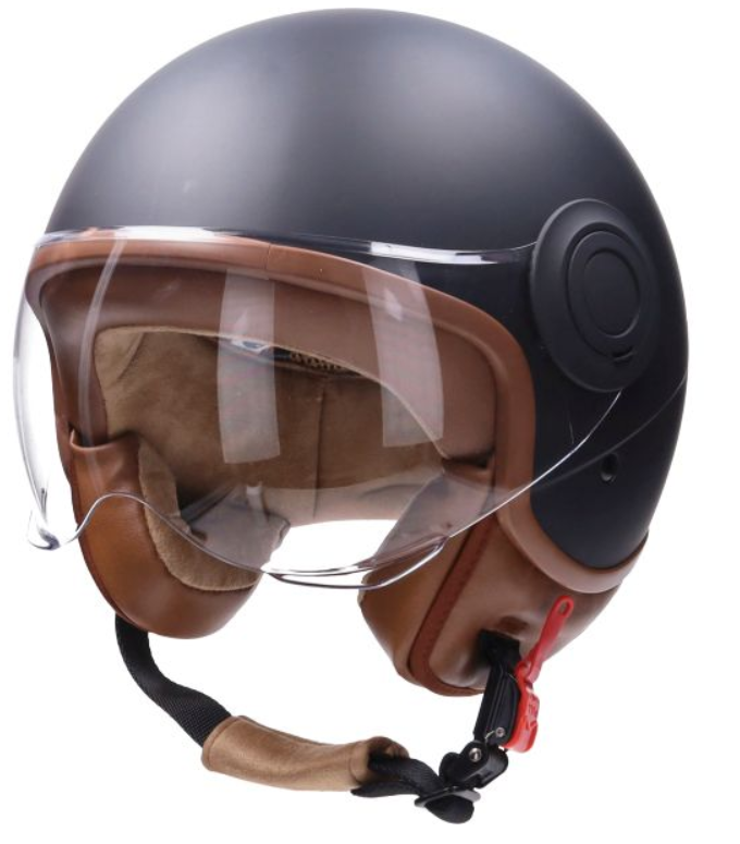 Helmet Helm Open Face - Potje/Jet Helm - Mat Zwart/Bruin - E-06 Keur - CAB