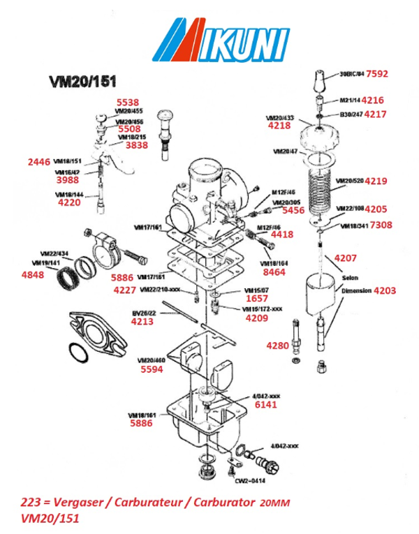 Mikuni VM20-151 Carburateur Parts - Original Mikuni