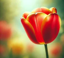 Rode bloeiende tulp in een zachte omgeving
