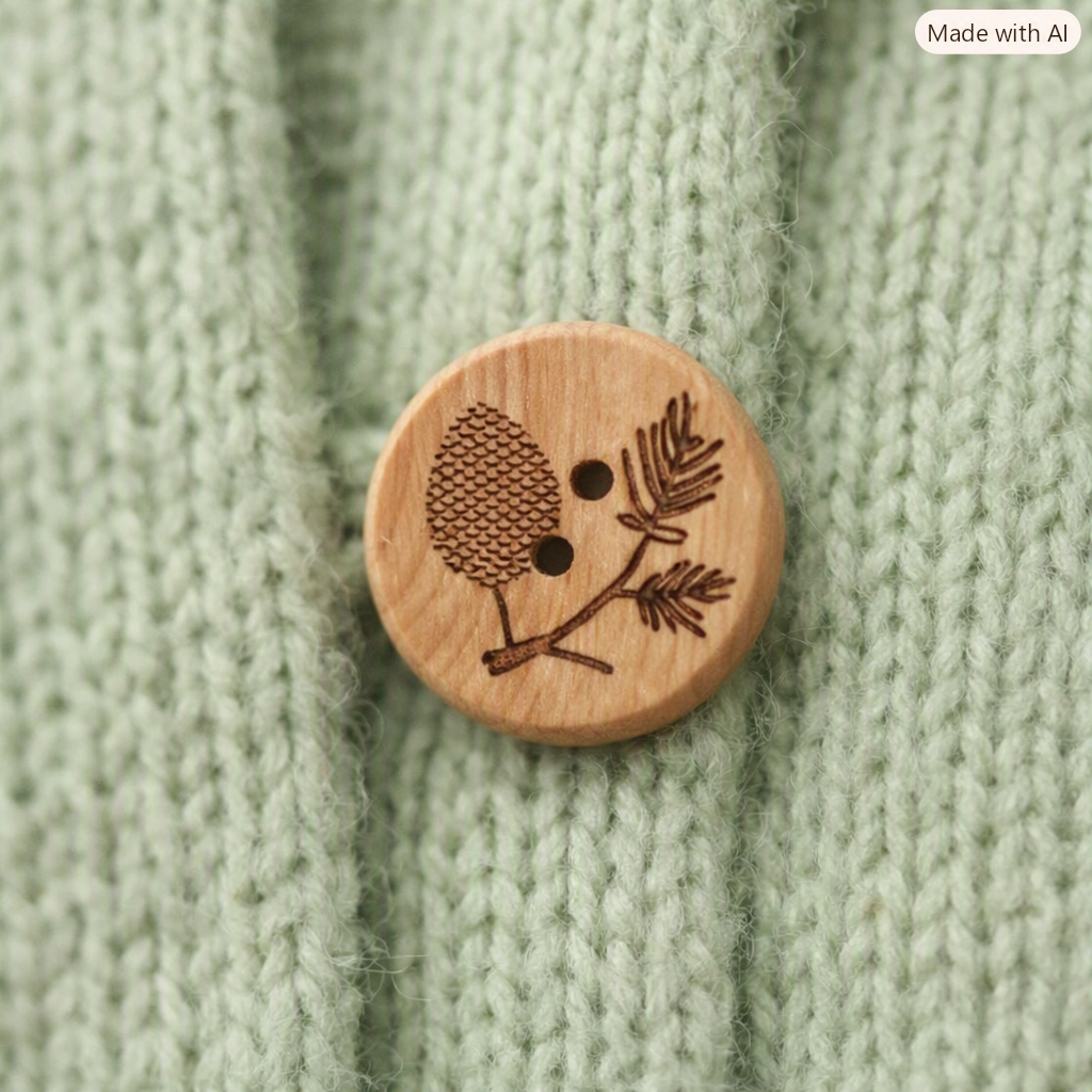 Houten knoop op een wollen groene vest
