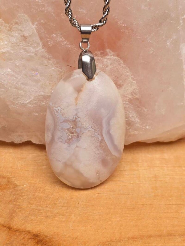 Pendentif Agate fleur de cerisier