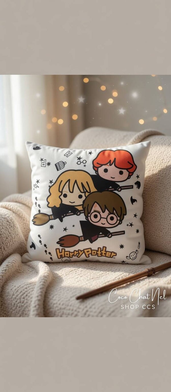 Coussin Harry Potter Chibi - Harry, Ron & Hermione sur Balais - Coco Chat Nel Shop CCS