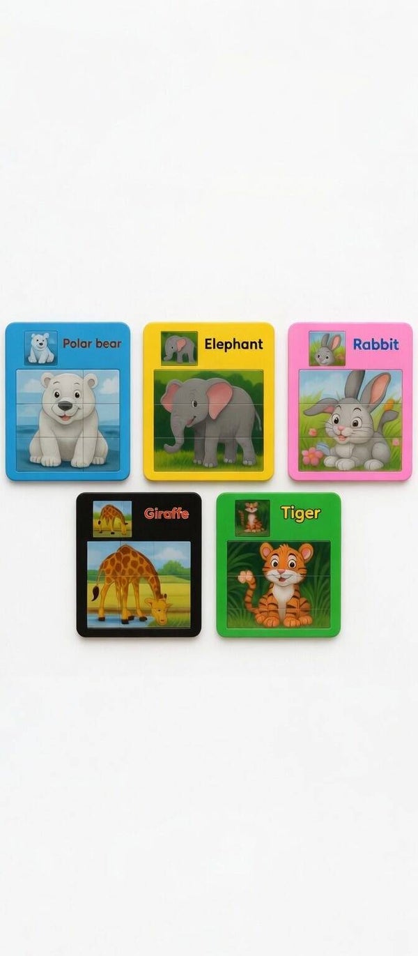 🧩 Puzzles Coulissants – Animaux (ours, éléphant, lapin, girafe, tigre)