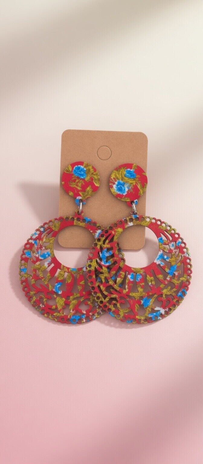 Boucles d'oreilles bohème en bois Rouge ❤️ B.0bois 5
