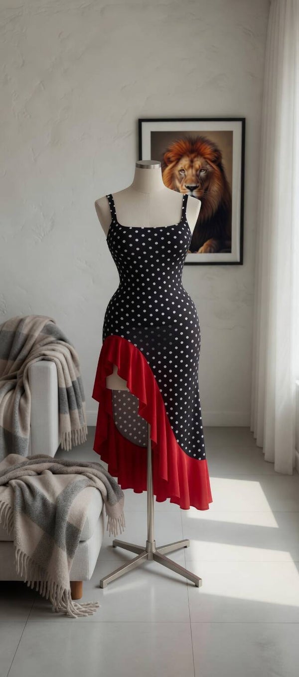 Robe Asymétrique à Pois – Élégance & Audace 🖤❤️ pin 'up sexy