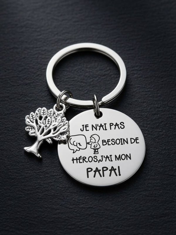 Porte-clés Papa "Je n'ai pas besoin de héros, j'ai mon Papa" – Cadeau personnalisé Arbre de Vie