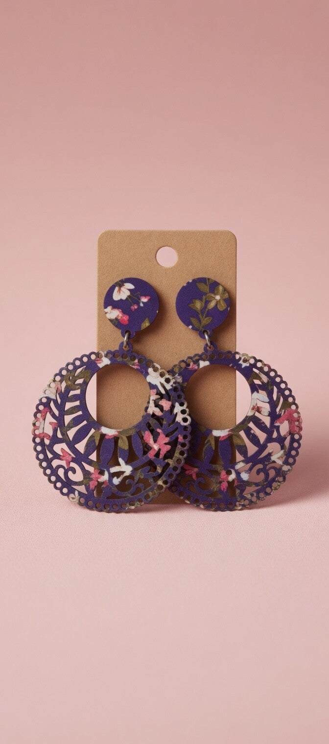 💜 Boucles d'oreilles bohème en bois violettes B.Obois1