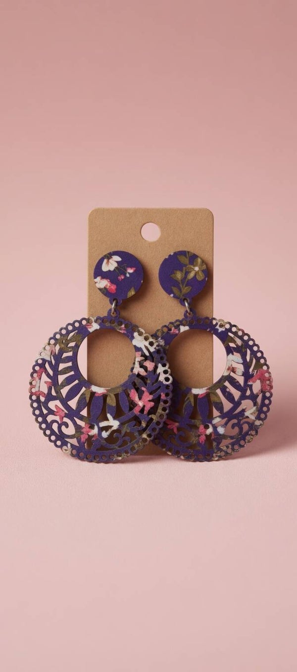 💜 Boucles d'oreilles bohème en bois violettes B.Obois1