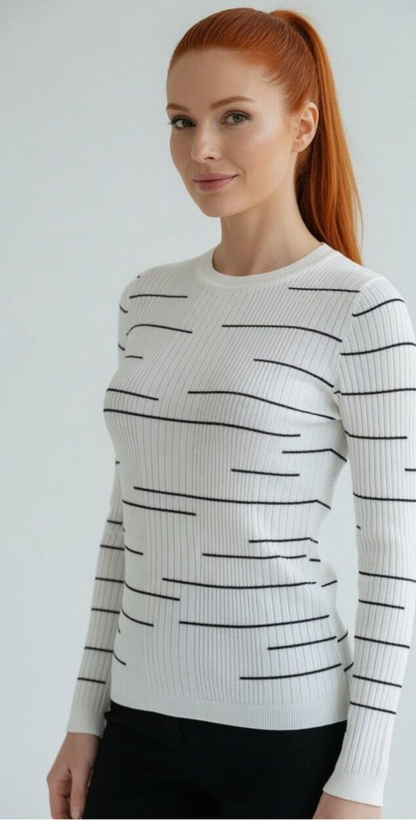 Pull élégant Camaïeu Blanc Rayé Noir – Taille S