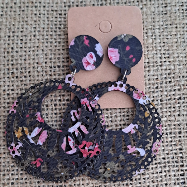 🖤Boucles d'oreilles bohèmes en bois noires B.Obois6