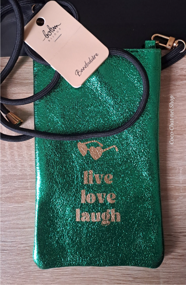 💚 Pochette Bohm vert sapin flashy et brillante – 3 coloris avec bandoulière