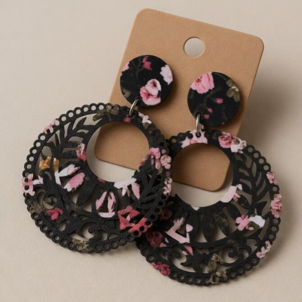 🖤Boucles d'oreilles bohèmes en bois noires B.Obois6