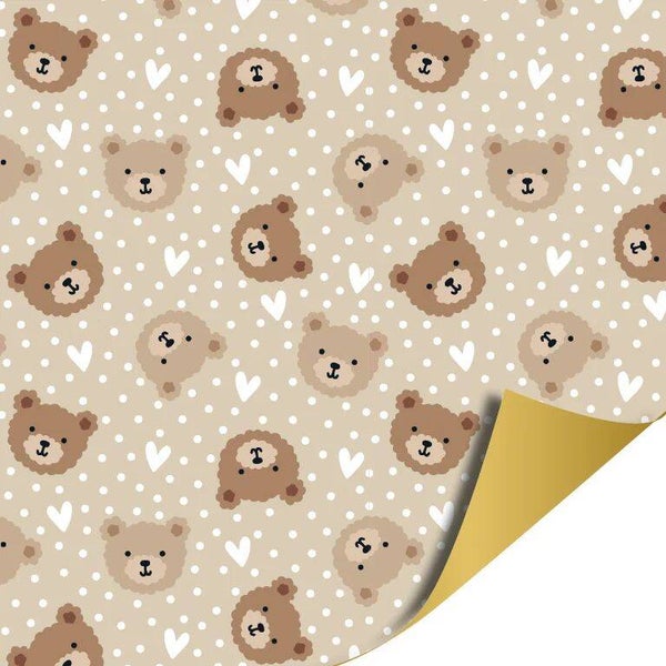 Cadeaupapier - Little Bear beige - dubbelzijdig 200x70cm