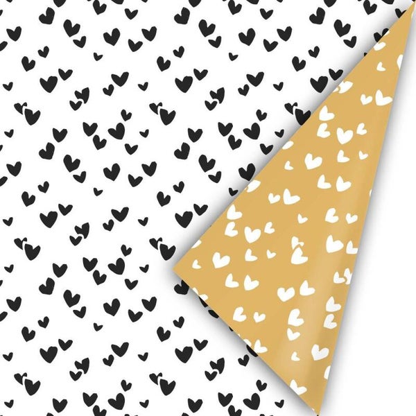 Cadeaupapier - Solo Hearts goud/zwart