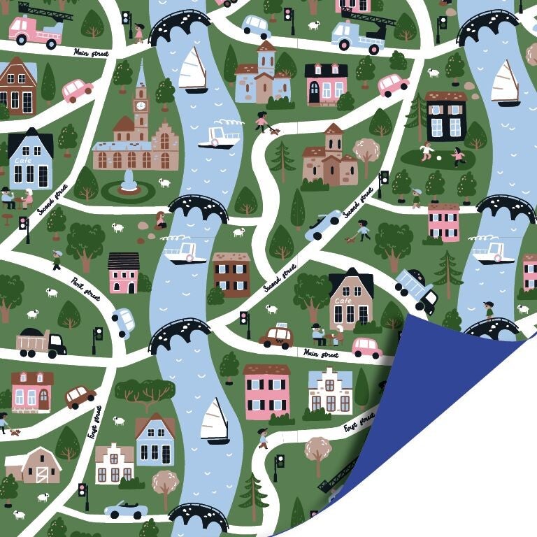 Cadeaupapier - My little Village - dubbelzijdig 200x70cm