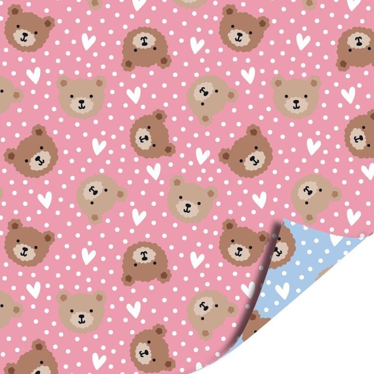 Cadeaupapier - Little Bear pink/blue - dubbelzijdig 200x70cm