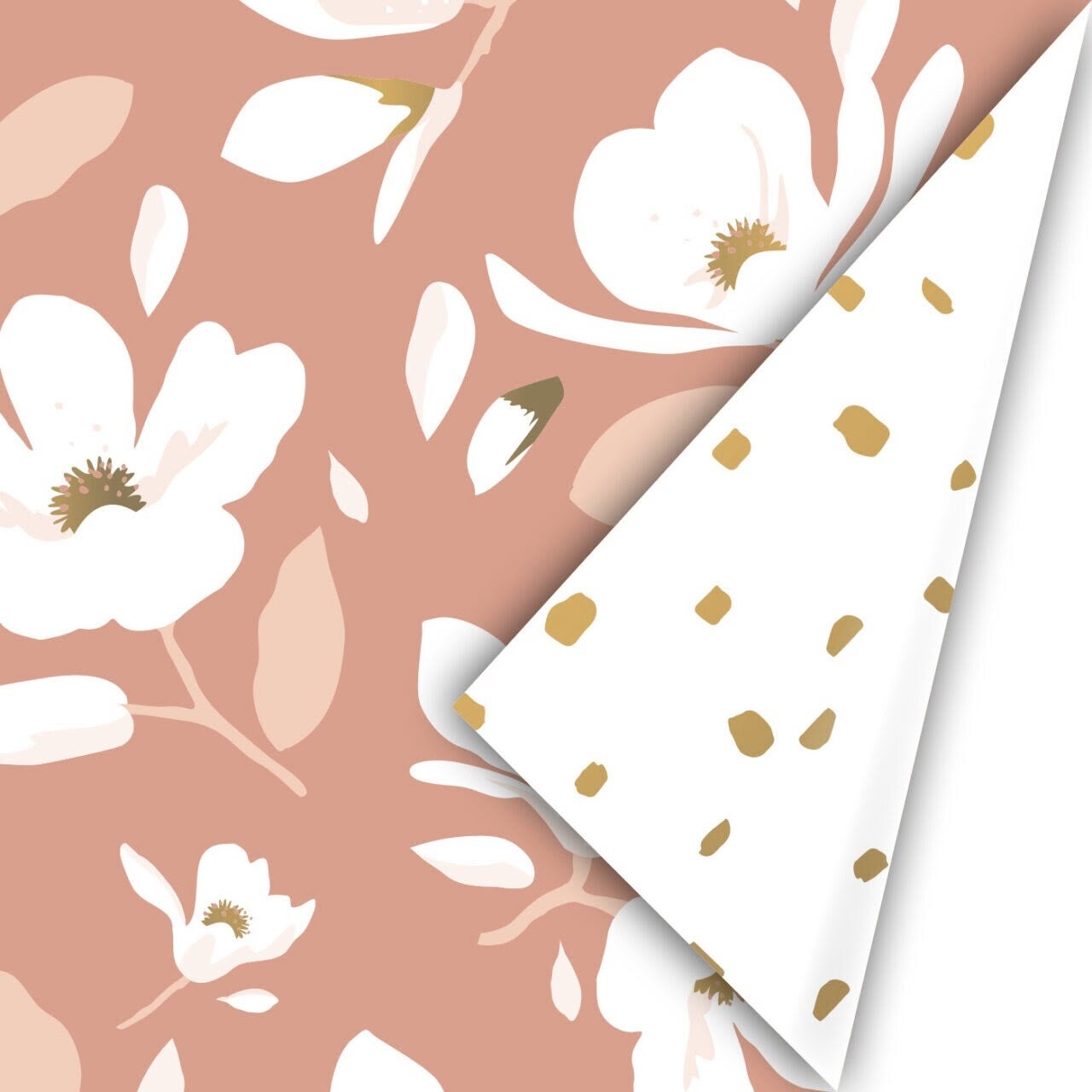 Cadeaupapier dubbelzijdig - Bloemen wit/lichtroze