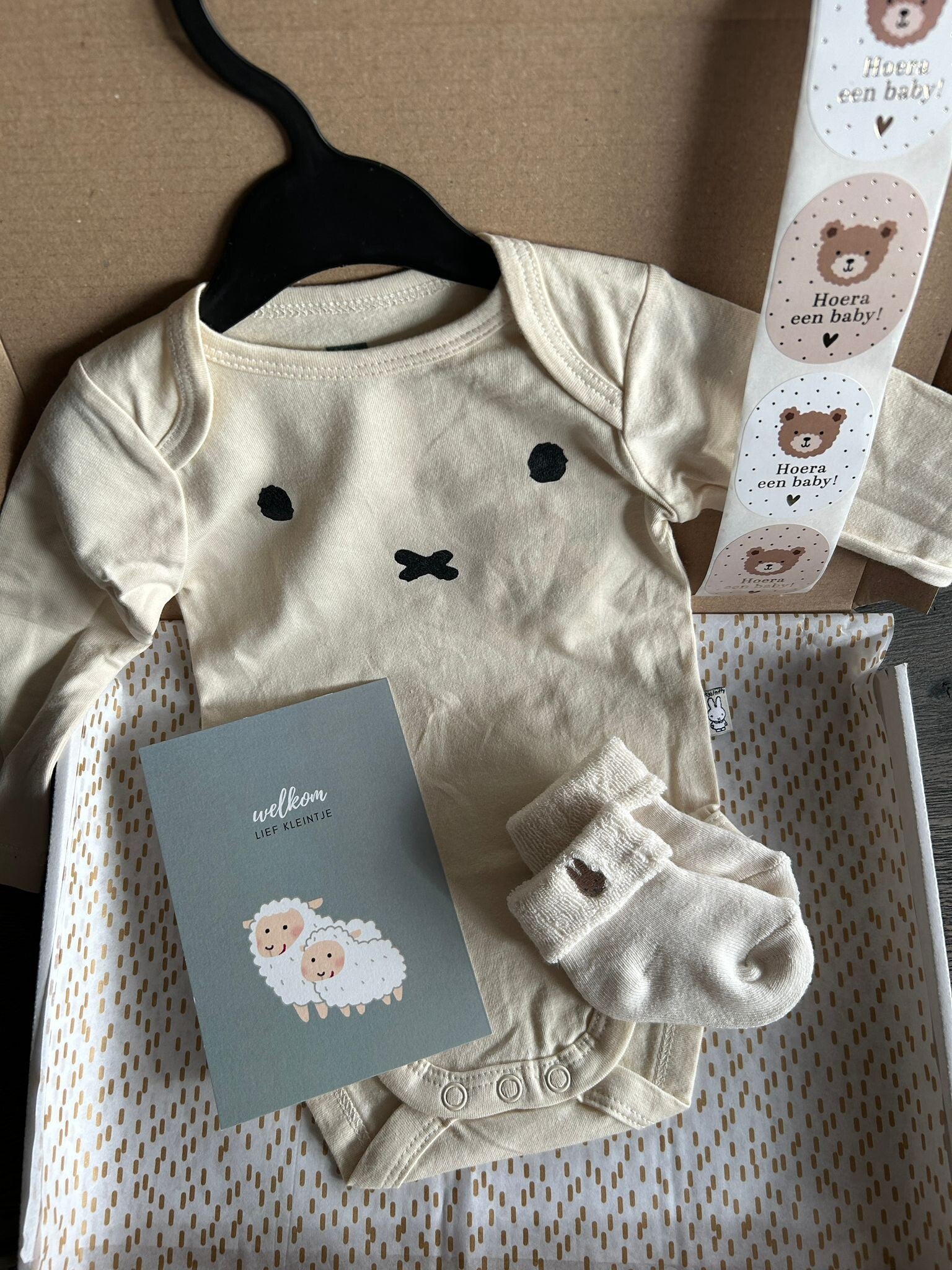 Kraamcadeautje brievenbus - Nijntje - rompertje en sokjes