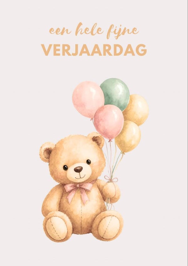 A6 kaart - verjaardag beertje balonnen