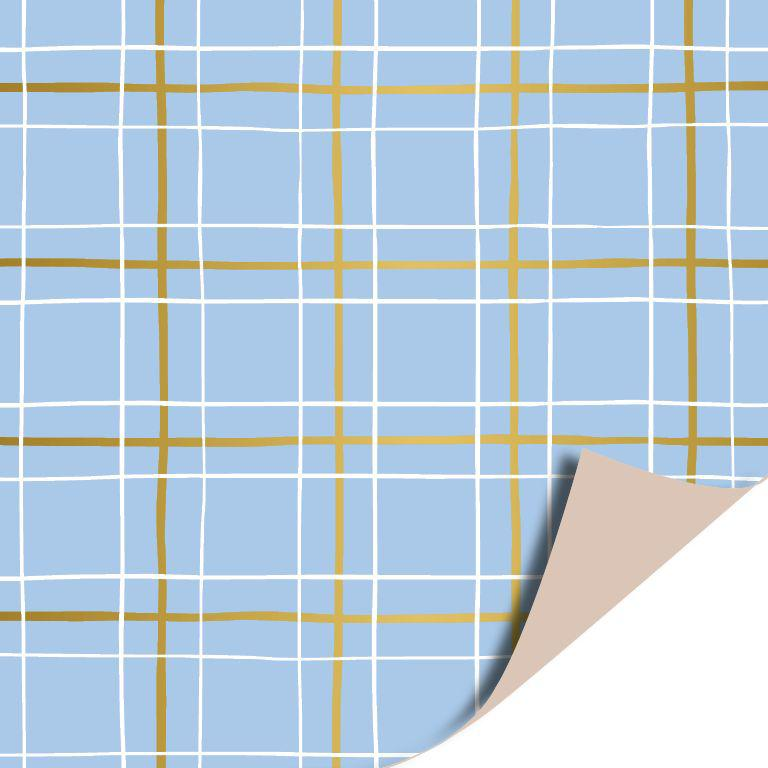 Cadeaupapier - Grid lichtblauw - dubbelzijdig 200x70mm