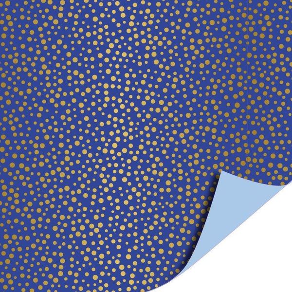 Cadeaupapier - Blauw met gouden stippen - dubbelzijdig 200x70mm