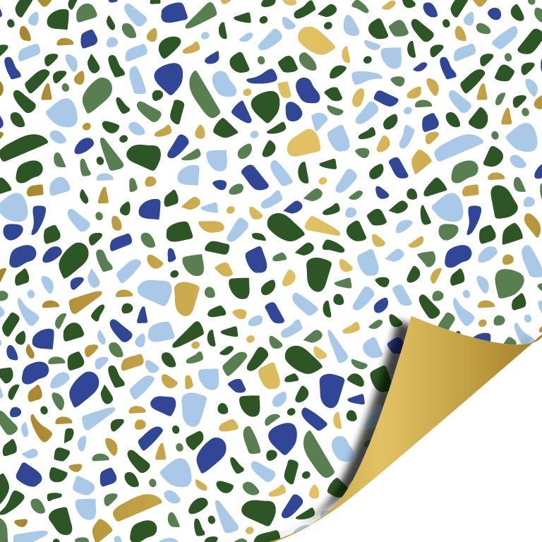 Cadeaupapier - Terrazzo blauw - dubbelzijdig 200x70mm