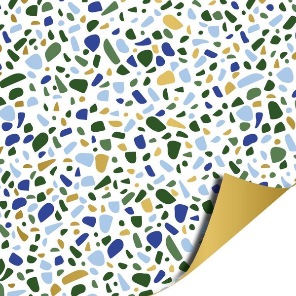 Cadeaupapier - Terrazzo blauw - dubbelzijdig 200x70mm