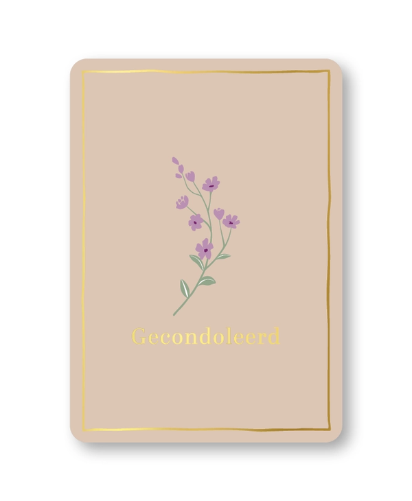 A6 kaart - Gecondoleerd - beige met bloemen