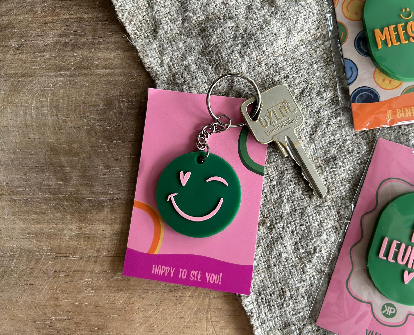 Sleutelhanger D40mm - Smiley + hart