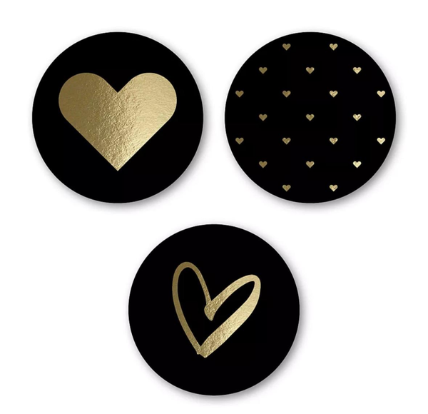 Stickers (10st) - hartjes - zwart/goud