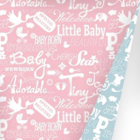 Cadeaupapier - baby roze/blauw - dubbelzijdig 200x70cm