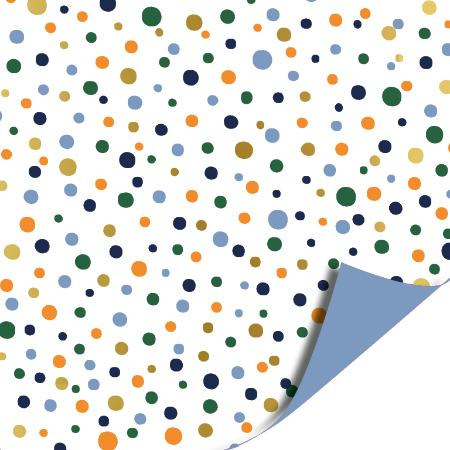 Cadeaupapier - confetti blauw/oranje - dubbelzijdig 200x70mm