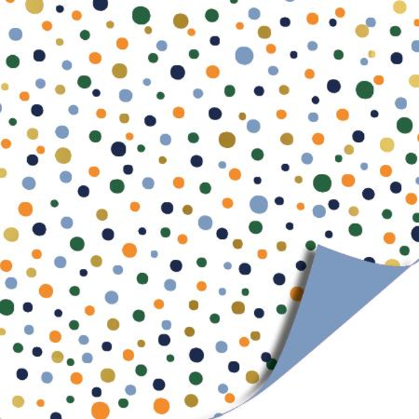 Cadeaupapier - confetti blauw/oranje - dubbelzijdig 200x70mm