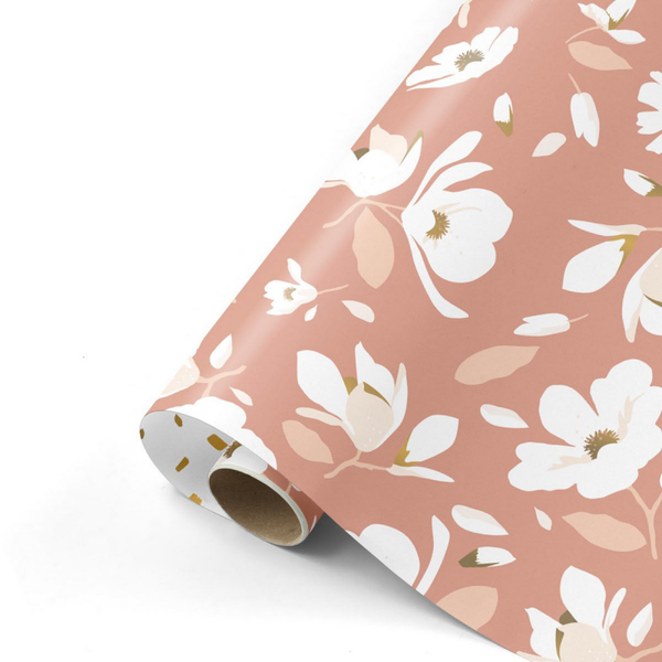 Cadeaupapier dubbelzijdig - Bloemen wit/lichtroze