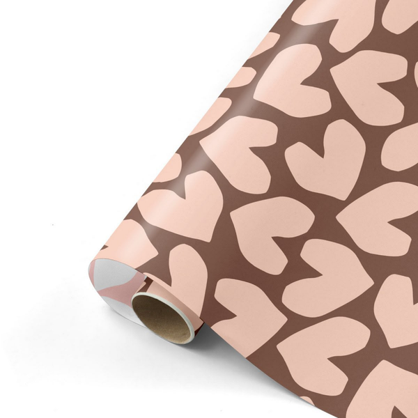 Cadeaupapier dubbelzijdig - Hartjes - Bruin/Lichtroze