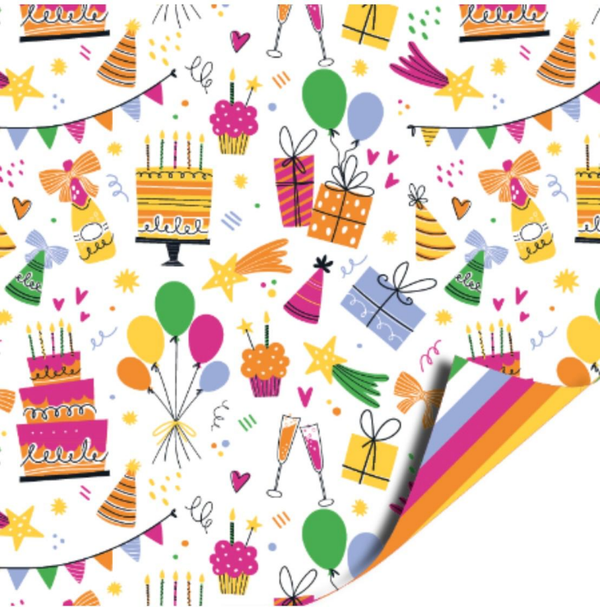 Cadeaupapier - birthday doodles - dubbelzijdig 200x70mm