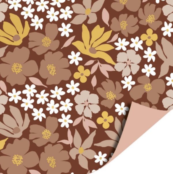 Cadeaupapier - mokka flowers - dubbelzijdig 200x70mm