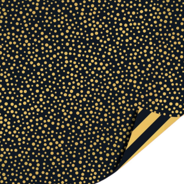 Cadeaupapier - stippen black/gold - dubbelzijdig 200x70mm
