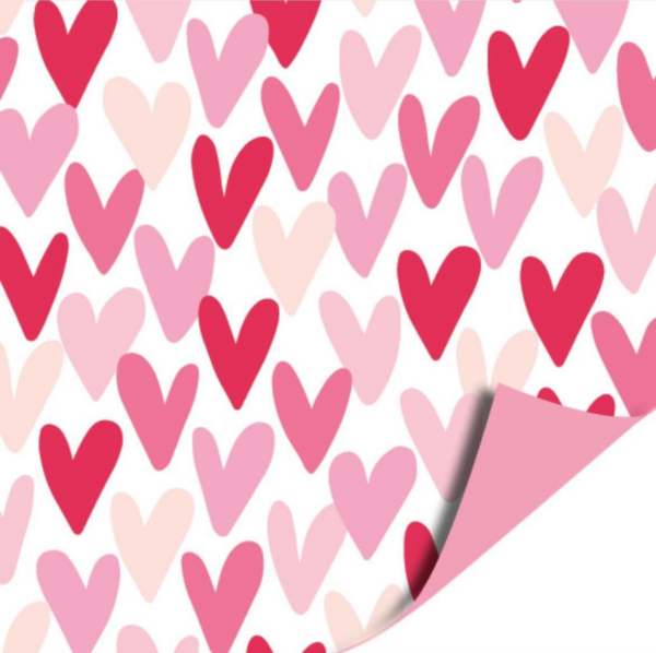 Cadeaupapier - hartjes roze - dubbelzijdig 200x70 mm