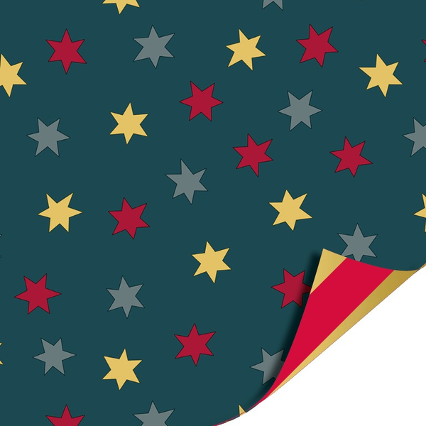 Cadeaupapier - big stars green/red - dubbelzijdig 200x70mm