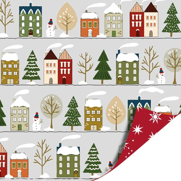 Cadeaupapier - winter houses - dubbelzijdig 200x70mm
