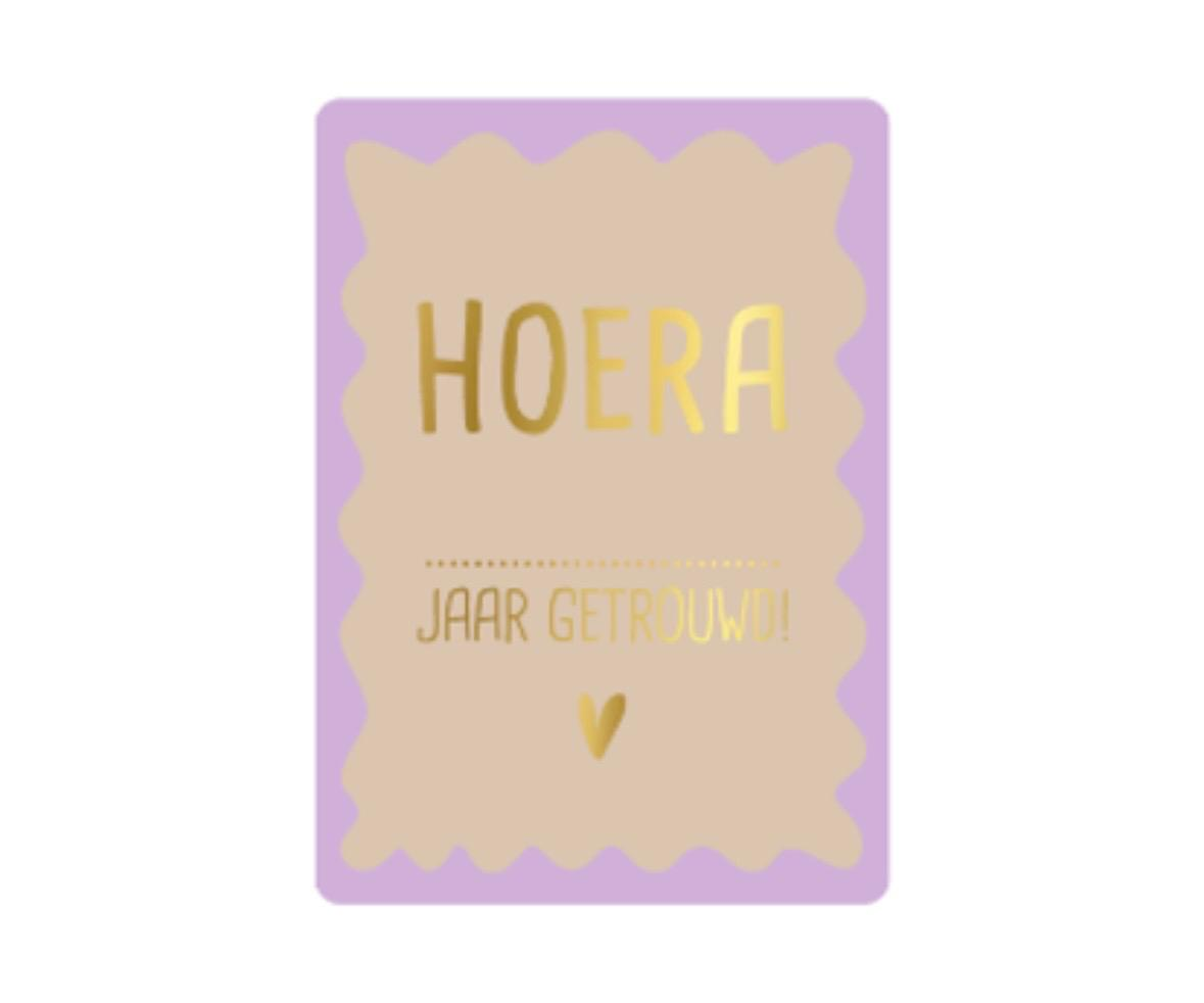 A6 kaart - Hoera .. jaar getrouwd - hartje lila