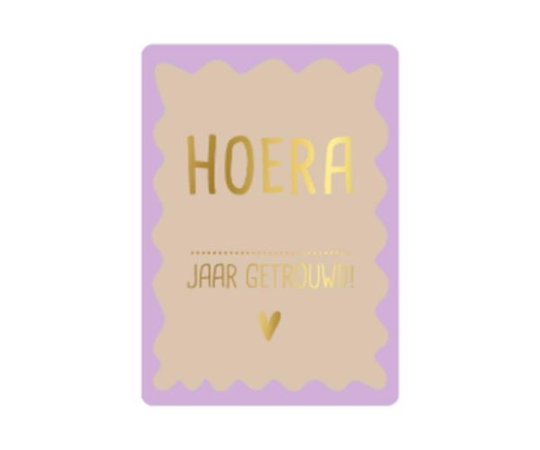 A6 kaart - Hoera .. jaar getrouwd - hartje lila