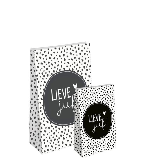 Blokzakje kraft "Lieve juf" 9x5x16cm
