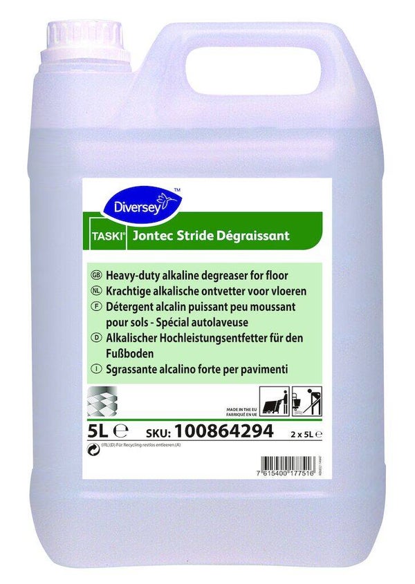TASKI Jontec Stride Dégraissant 5L - Détergent alcalin puissant peu moussant pour sols – Spécial autolaveuse