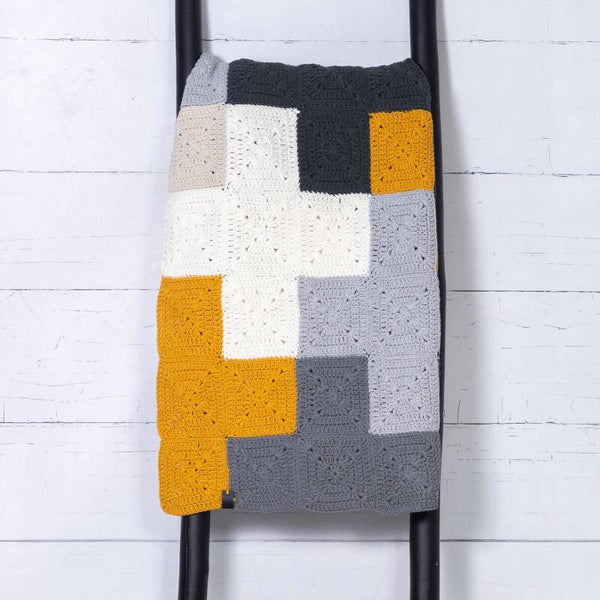 Durable Haakpakket Criss-Cross blanket Grey Yellow