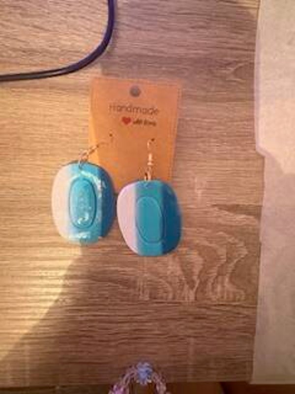 Teal & White Statement Drop Earrings
