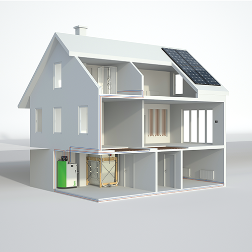 Pelletketel installatie doorsnede huis ÖkoFEN