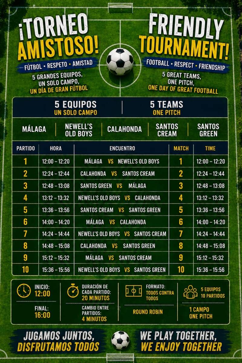 Walking football tournament fixtures in Las Lagunas, Mijas Costa
