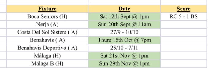 Fixture list Real Calahonda WFC 60s